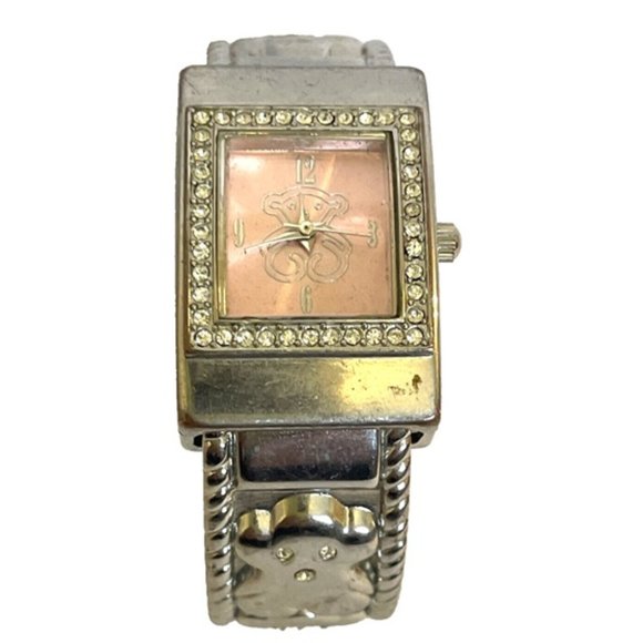 Silver Tone Pink Dial Monkey and Crystals Womens Cuff Watch Bracelet New Battery - Picture 1 of 10